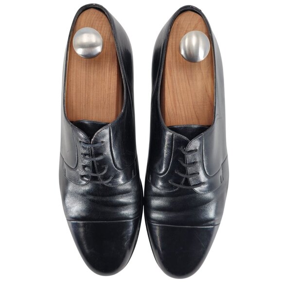 Vintage A. Testoni Men's 8 Italian Black Calf Leather Dress Shoe Cap-toe Oxfords - Picture 12 of 16